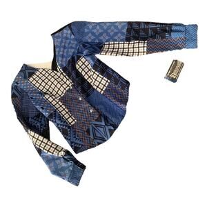 Roughrider juniors 9/10 medium shirt rodeo western strappy back blue aztec long